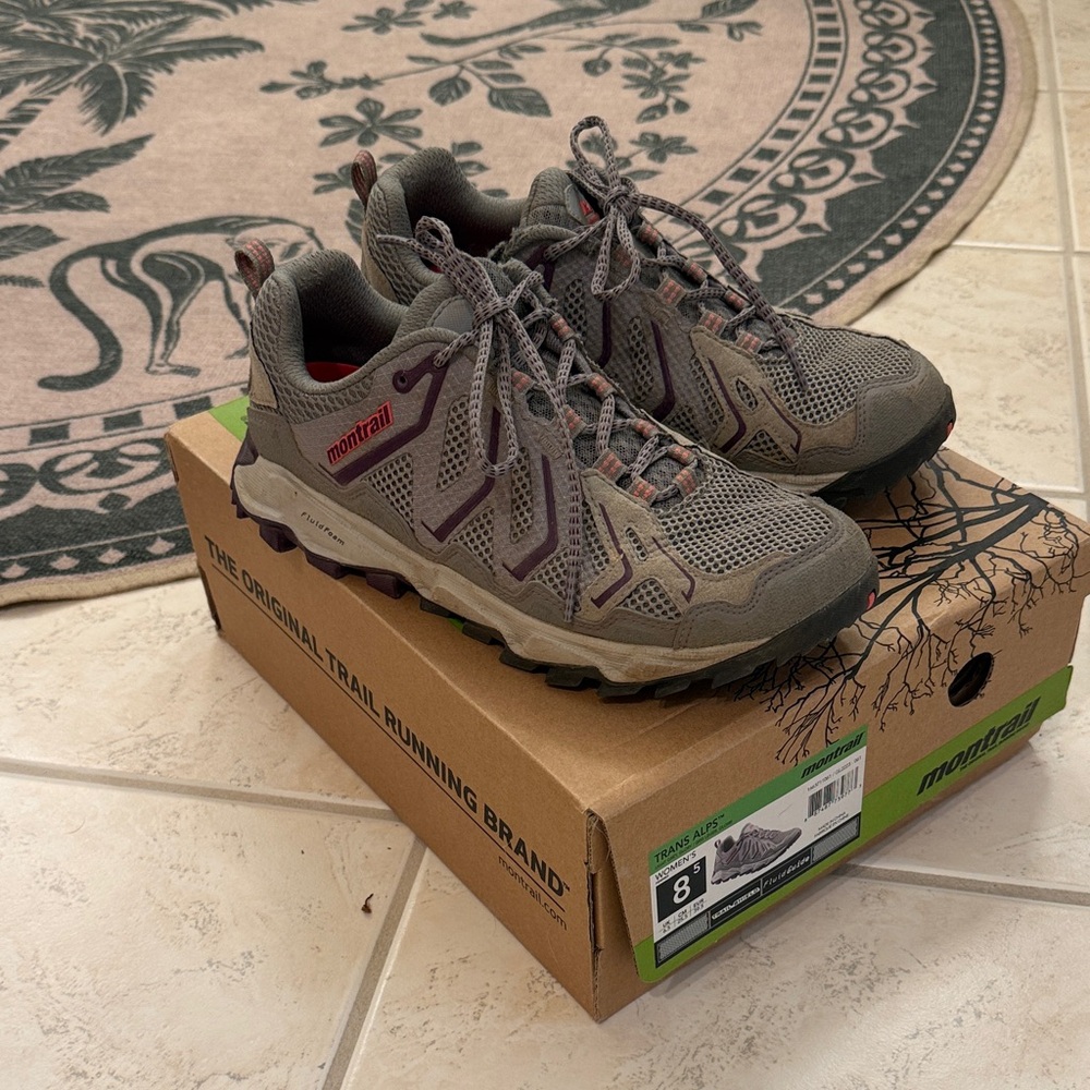 Montrail Trans Alps Women’s Trail Running Shoes in Grey with Plum Accents